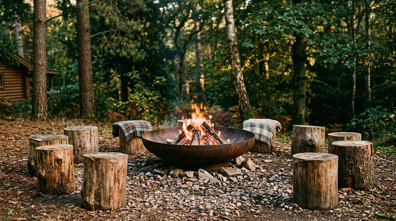 Use logs or tree stumps for rustic seating for 14 Creative DIY Fire Pit Ideas for Backyard S'mores Nights