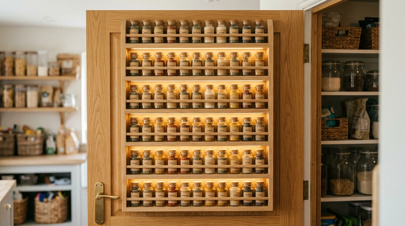 Use the inside of the door for spices for 11 Clever DIY Pantry Cabinet Ideas to Organize Your Kitchen
