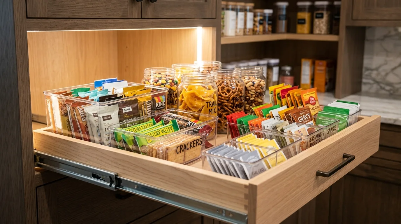 Add shallow drawers for smaller packets for 11 Clever DIY Pantry Cabinet Ideas to Organize Your Kitchen