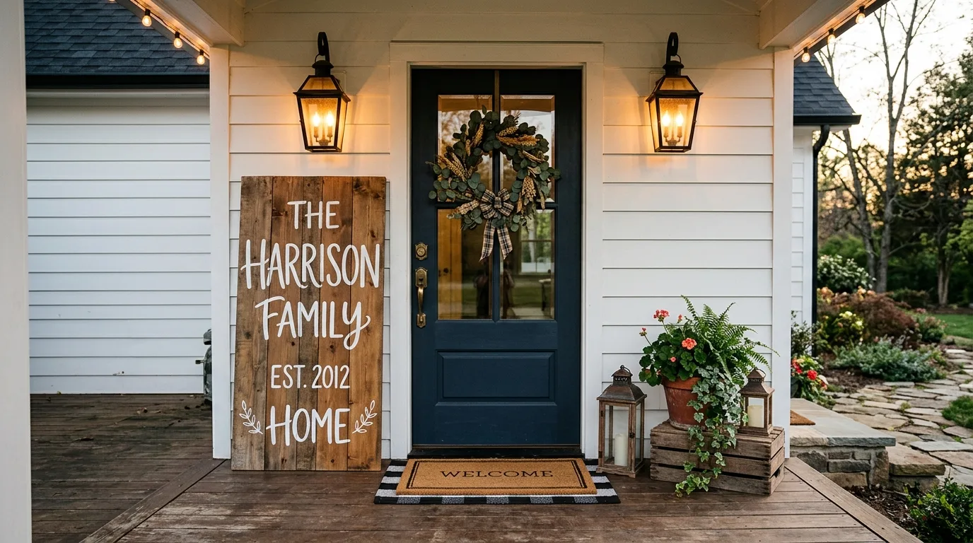 Add a personalized sign for 10 Easy DIY Porch Patio Decor Ideas for Instant Curb Appeal