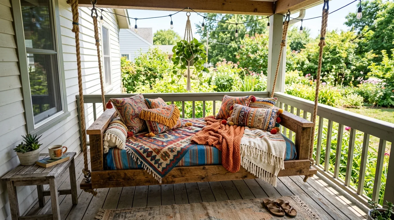 Let the styling carry the comfort for 11 Dreamy DIY Porch Swing Bed Ideas for Ultimate Relaxation