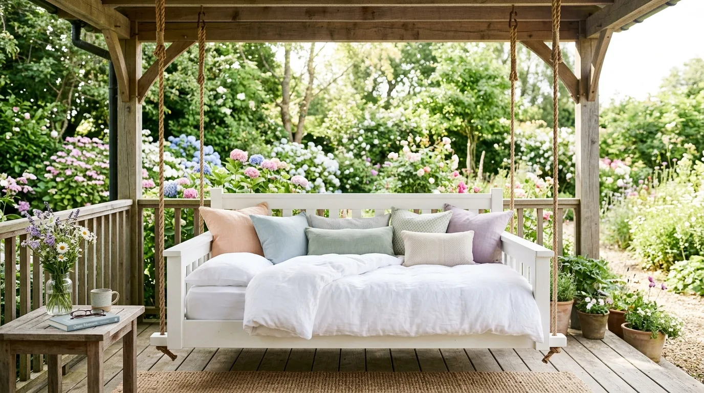 Try a boho version with texture and fringe for 11 Dreamy DIY Porch Swing Bed Ideas for Ultimate Relaxation