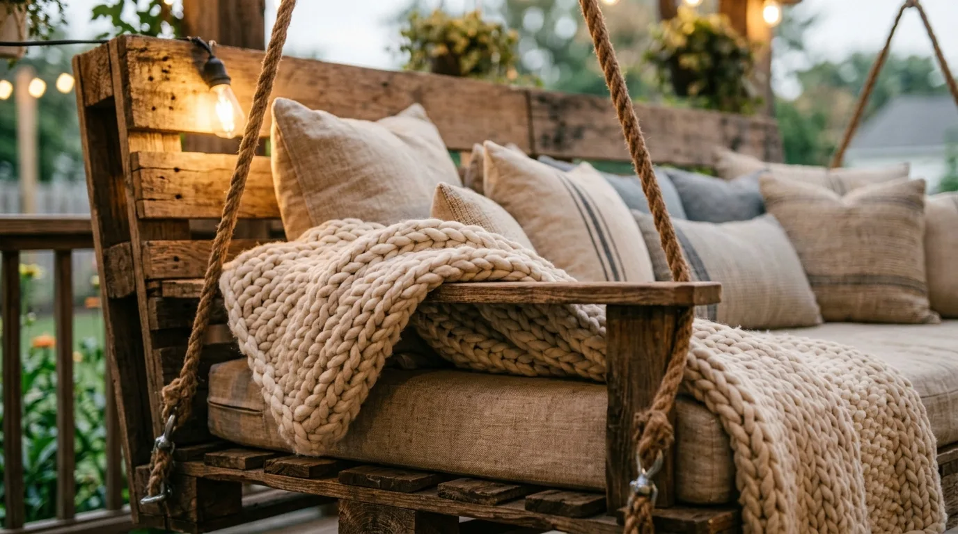 Use color if you want a more playful porch for 11 Dreamy DIY Porch Swing Bed Ideas for Ultimate Relaxation