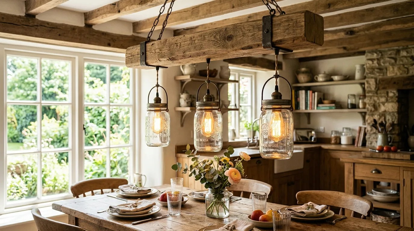 Use mason jars in lighting again creatively for 12 Charming DIY Rustic Decor Ideas for Farmhouse Style