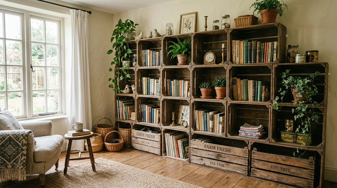 Use crate shelving for rustic storage for 12 Charming DIY Rustic Decor Ideas for Farmhouse Style