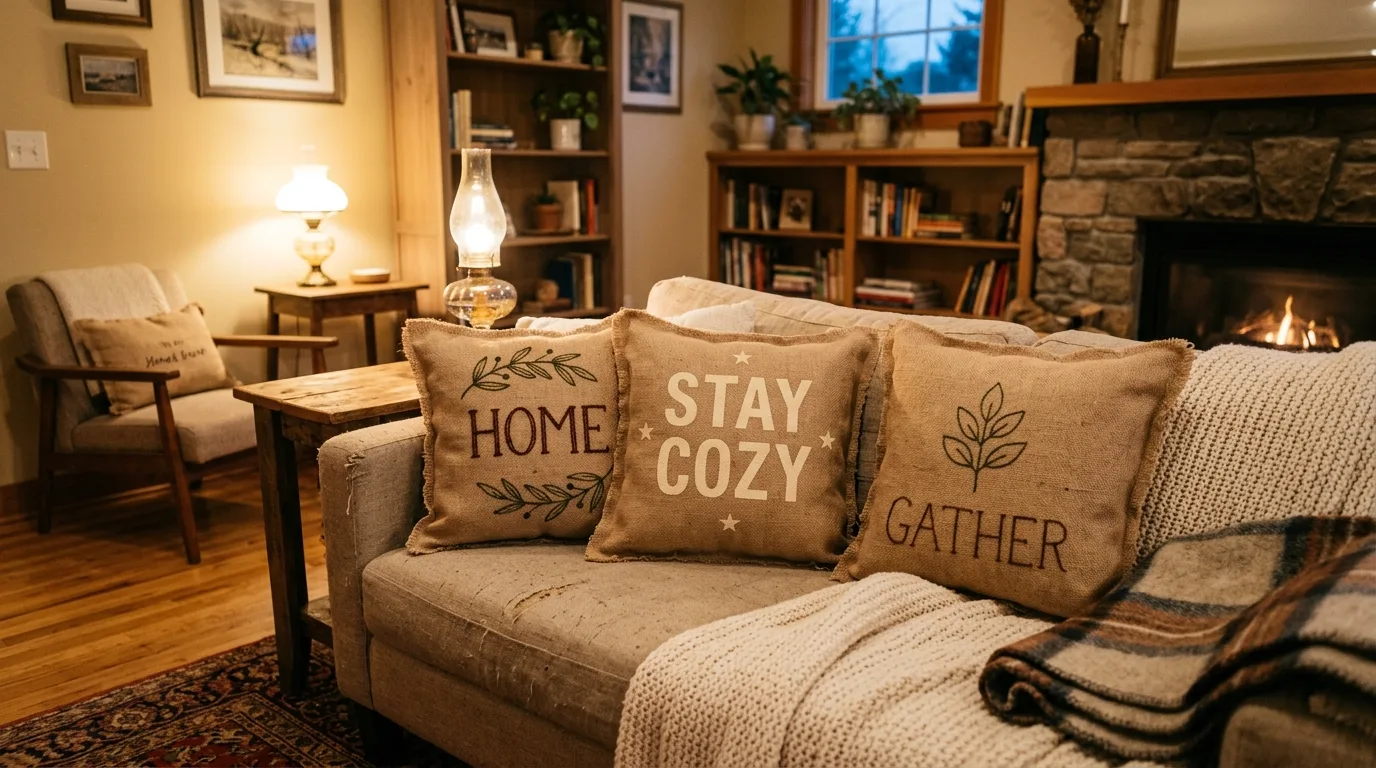 Sew simple burlap or linen pillows for 12 Charming DIY Rustic Decor Ideas for Farmhouse Style