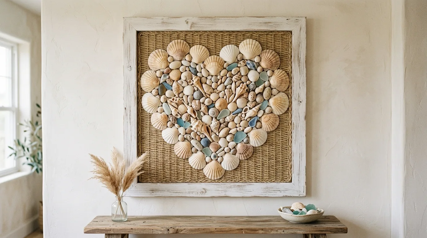 Create shell wall art for 14 Beautiful DIY Shell Projects for Coastal Home Decor