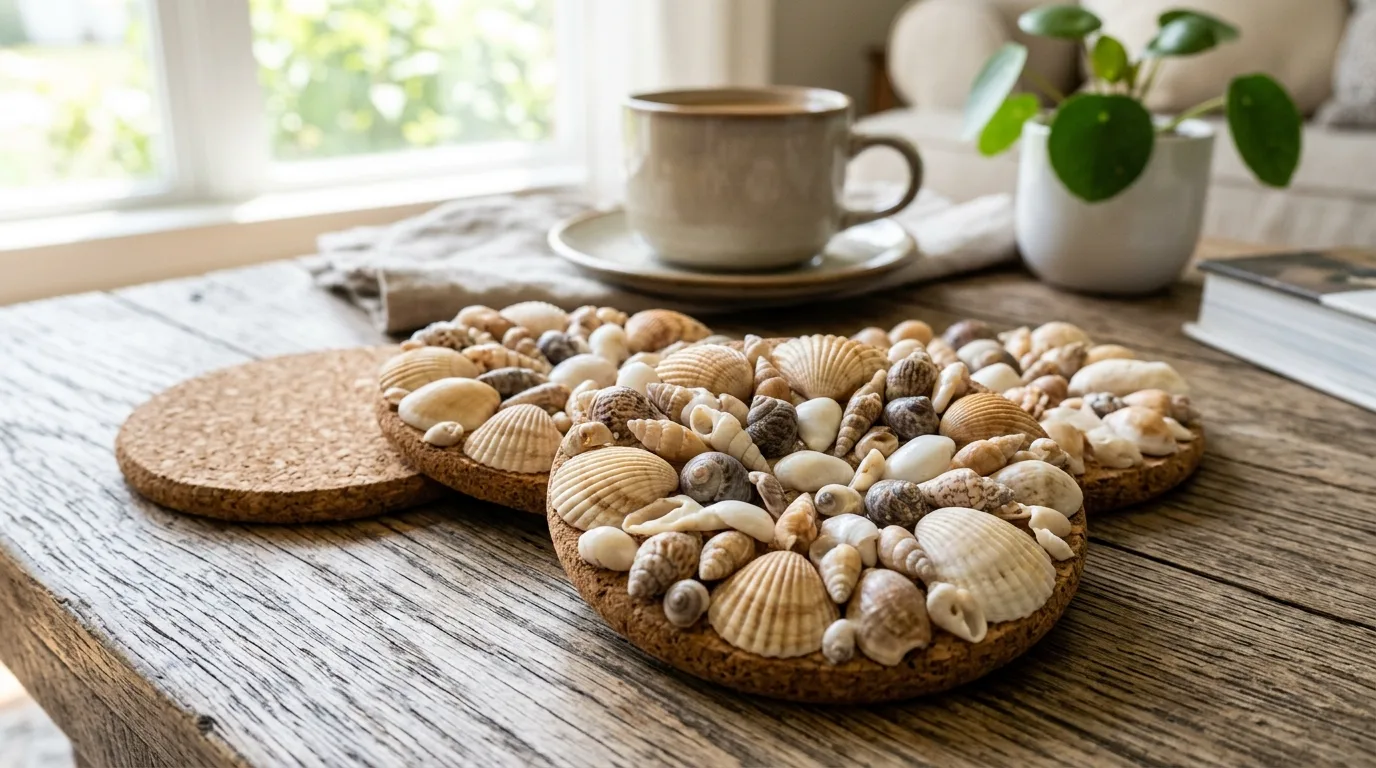 Try shell coasters for practical decor for 14 Beautiful DIY Shell Projects for Coastal Home Decor