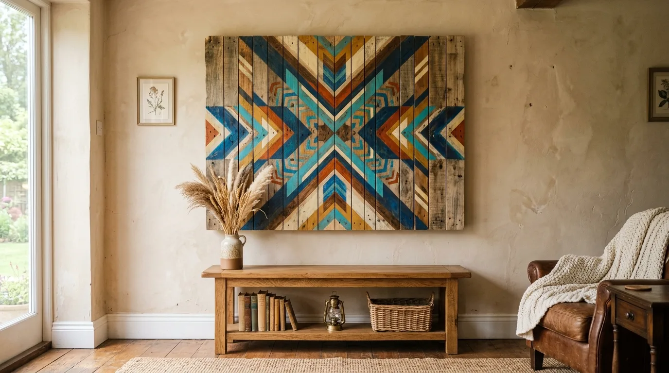 Use painted pallet or wood art for rustic style for 12 Creative DIY Wall Art Ideas to Personalize Your Home