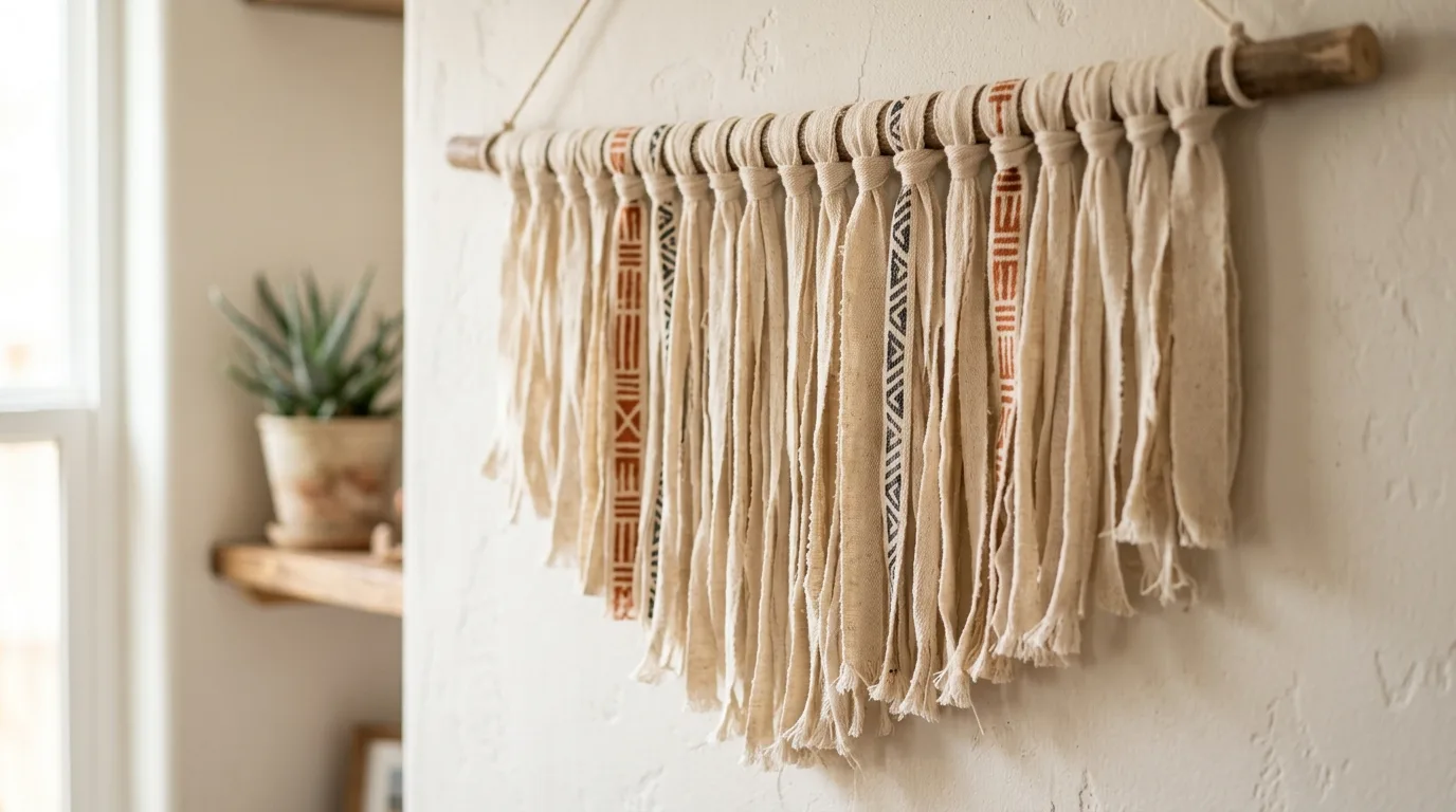 Keep one fabric hanging simple and bold for 11 Stylish DIY Wall Hanging Ideas for a Boho Touch