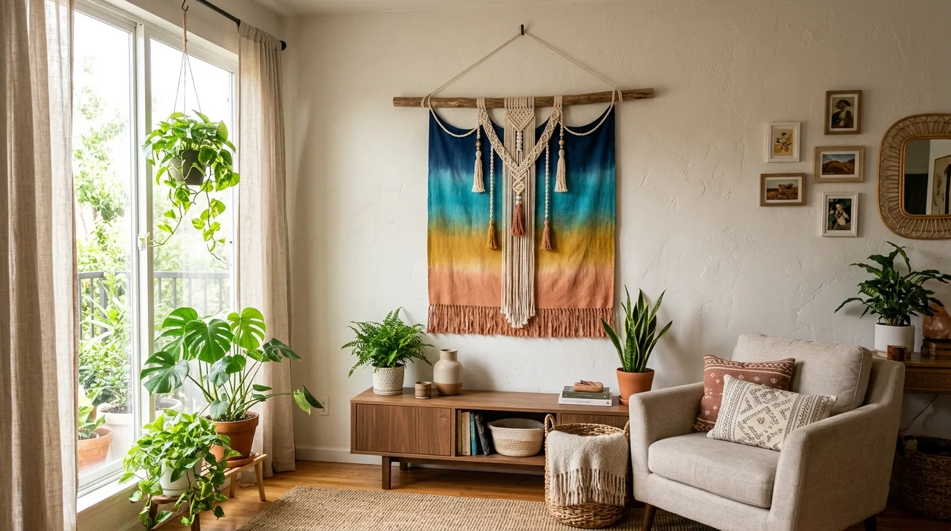 Use a wooden dowel as a simple base for 11 Stylish DIY Wall Hanging Ideas for a Boho Touch