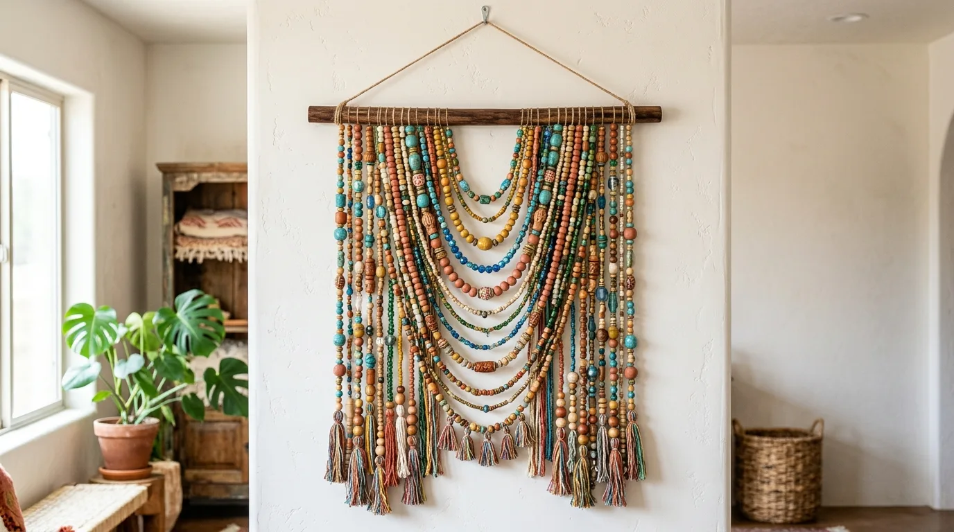Use beads for a more layered look for 11 Stylish DIY Wall Hanging Ideas for a Boho Touch