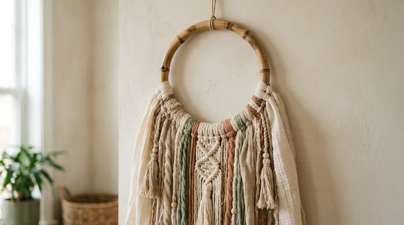 Try a circular bamboo or ring design for 11 Stylish DIY Wall Hanging Ideas for a Boho Touch