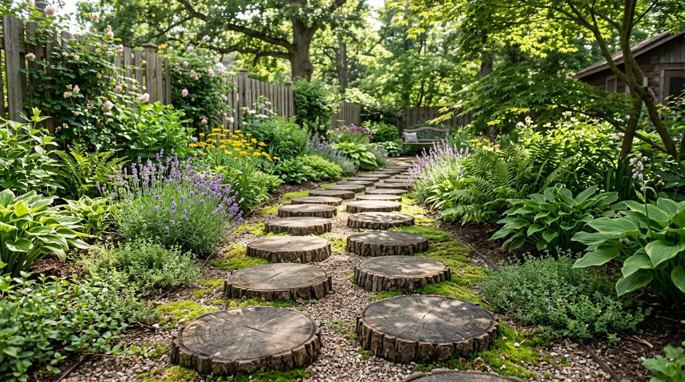 Use log slices as stepping stones for 10 Rustic DIY Wood Log Ideas for Cabin and Cottage Decor