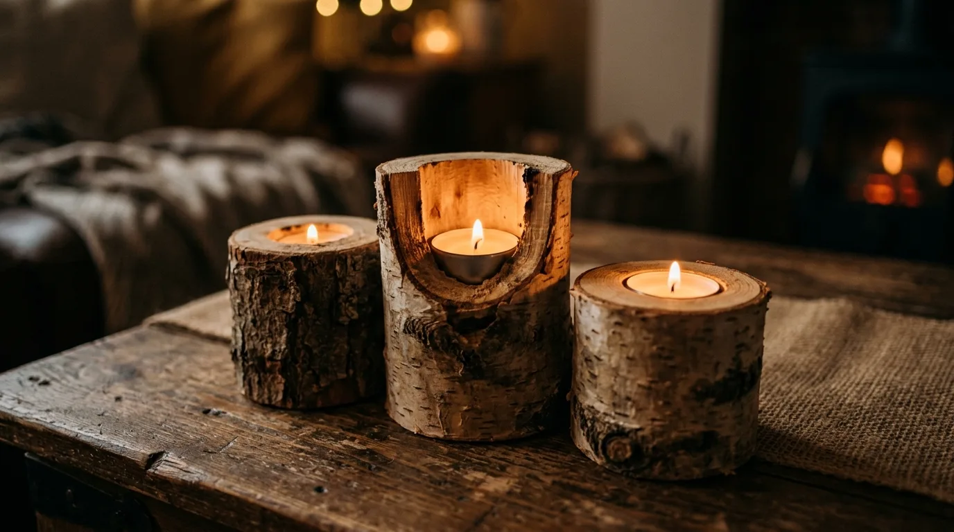 Make candle holders from hollowed logs for 10 Rustic DIY Wood Log Ideas for Cabin and Cottage Decor