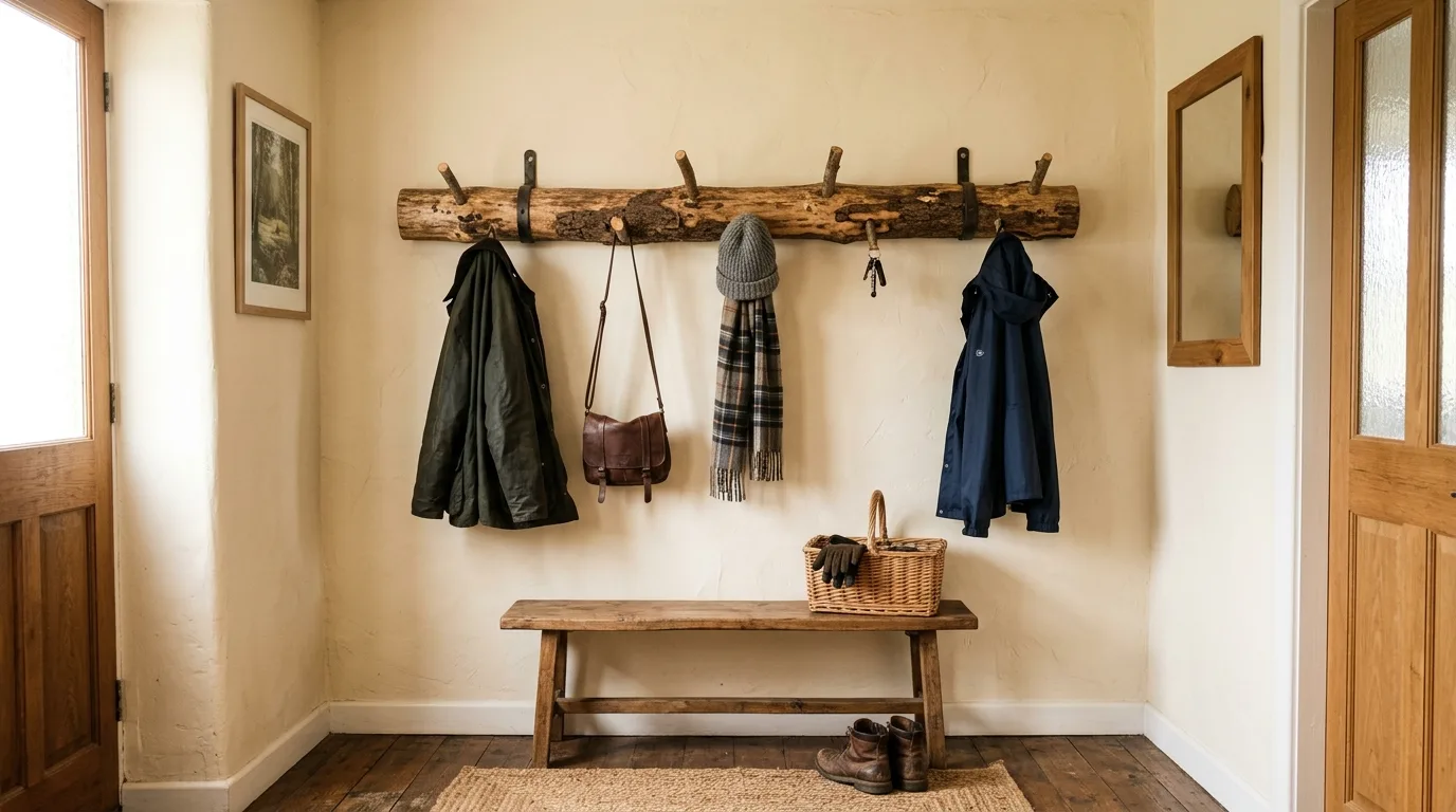 Turn a log into a coat rack for 10 Rustic DIY Wood Log Ideas for Cabin and Cottage Decor