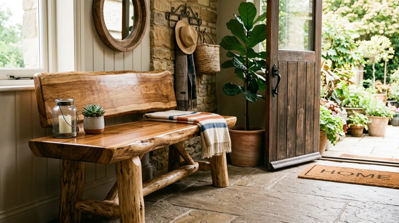 Build a rustic bench for 10 Rustic DIY Wood Log Ideas for Cabin and Cottage Decor