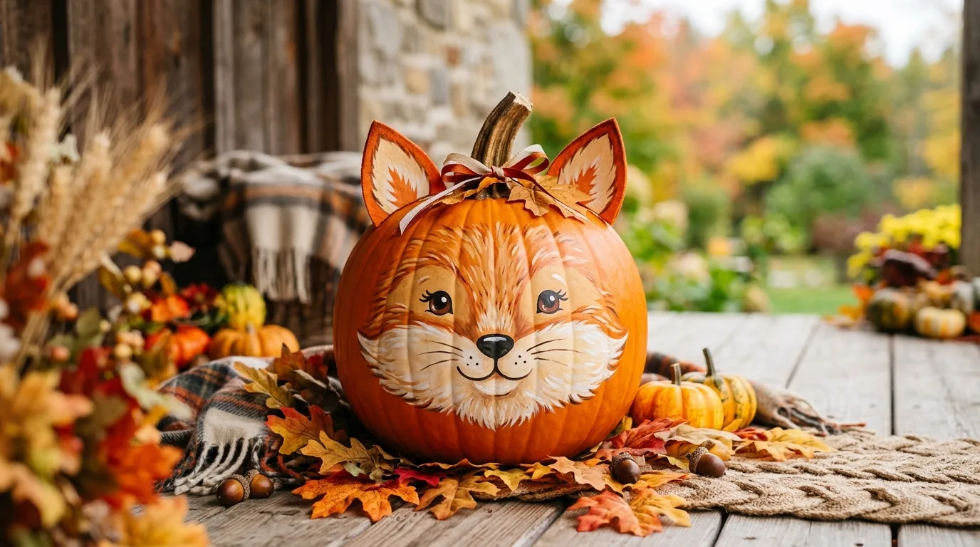 Turn a pumpkin into a cute animal for 12 Easy Pumpkin Painting Ideas for Cute No-Carve Halloween Decor
