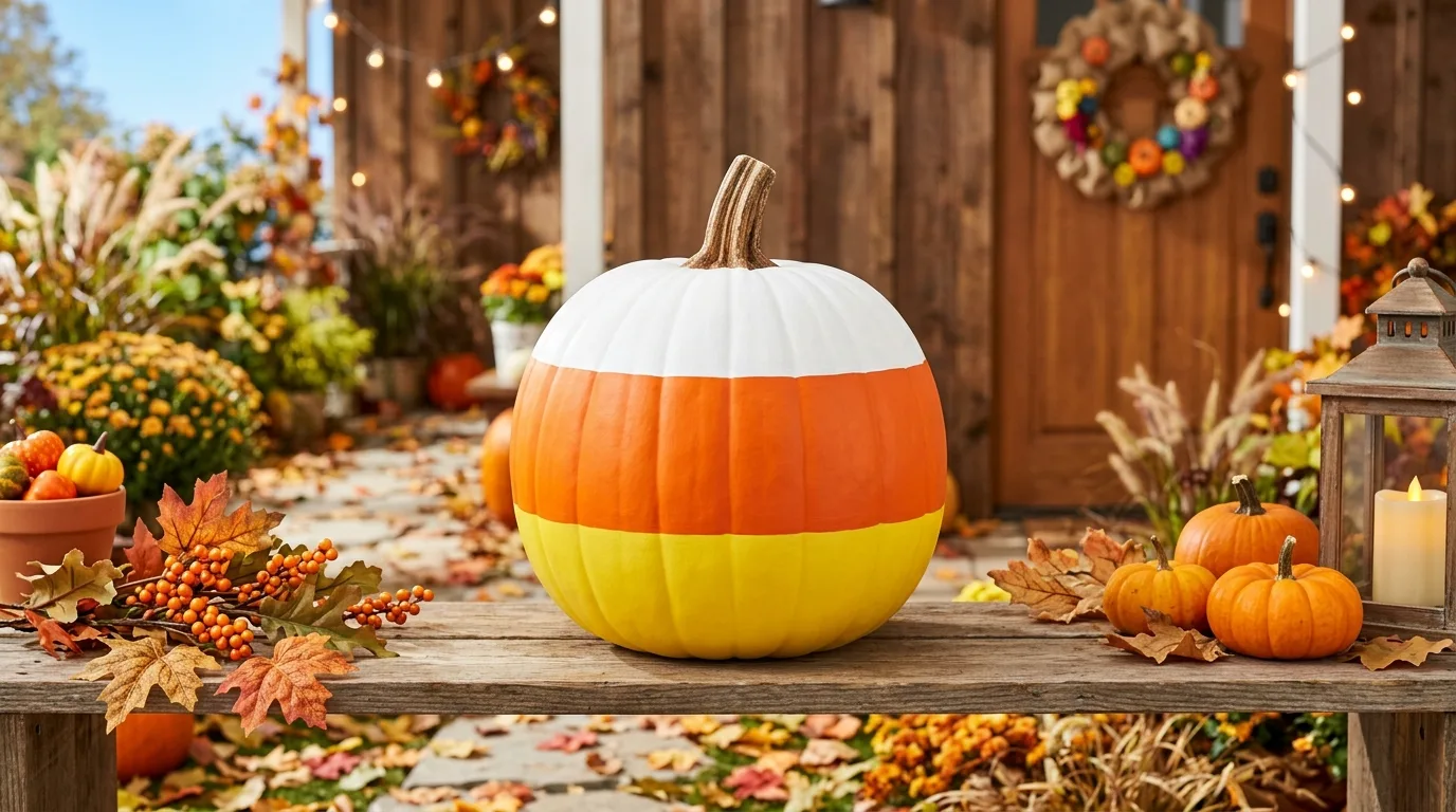 Use candy corn color blocking for 12 Easy Pumpkin Painting Ideas for Cute No-Carve Halloween Decor