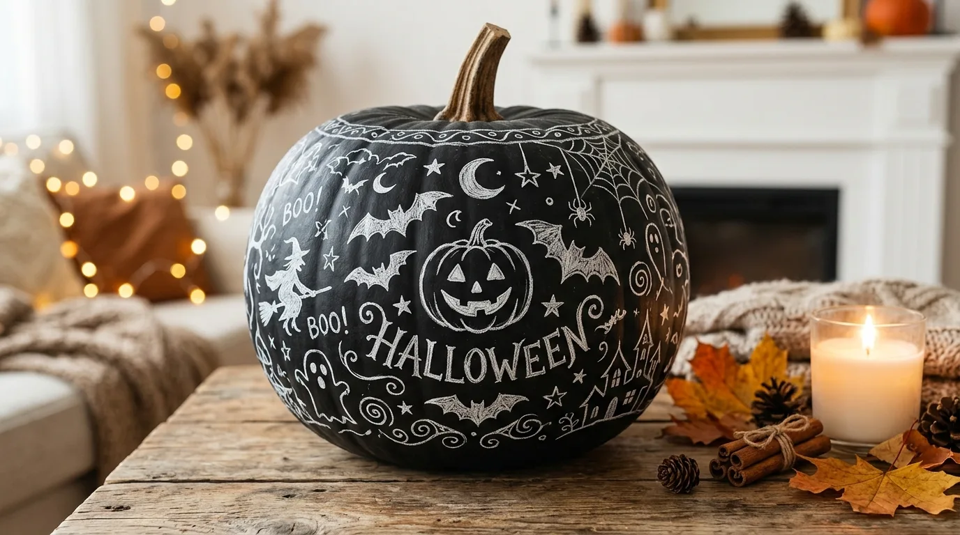 Experiment with chalkboard paint for 12 Easy Pumpkin Painting Ideas for Cute No-Carve Halloween Decor