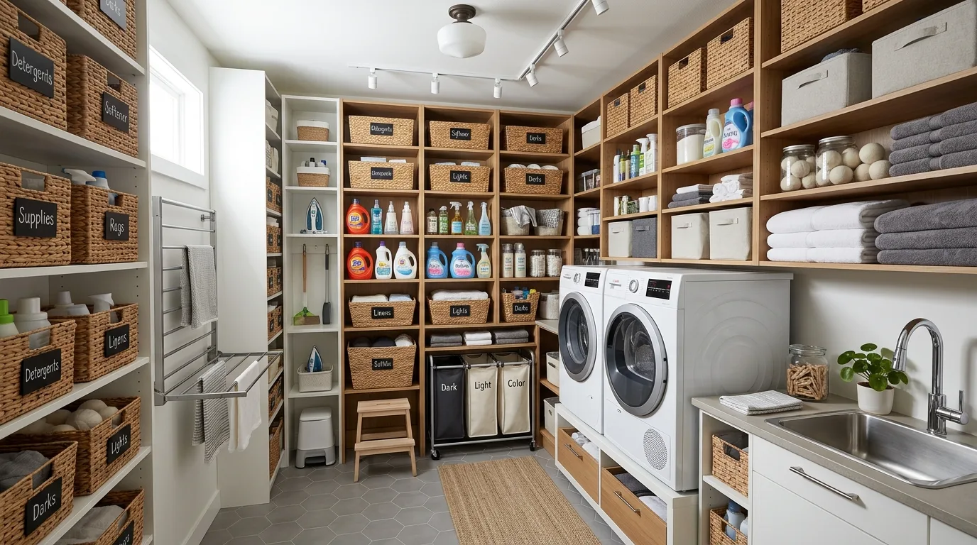 Choose slim rolling storage for 11 Efficient Small Laundry Room Ideas for Tight Spaces