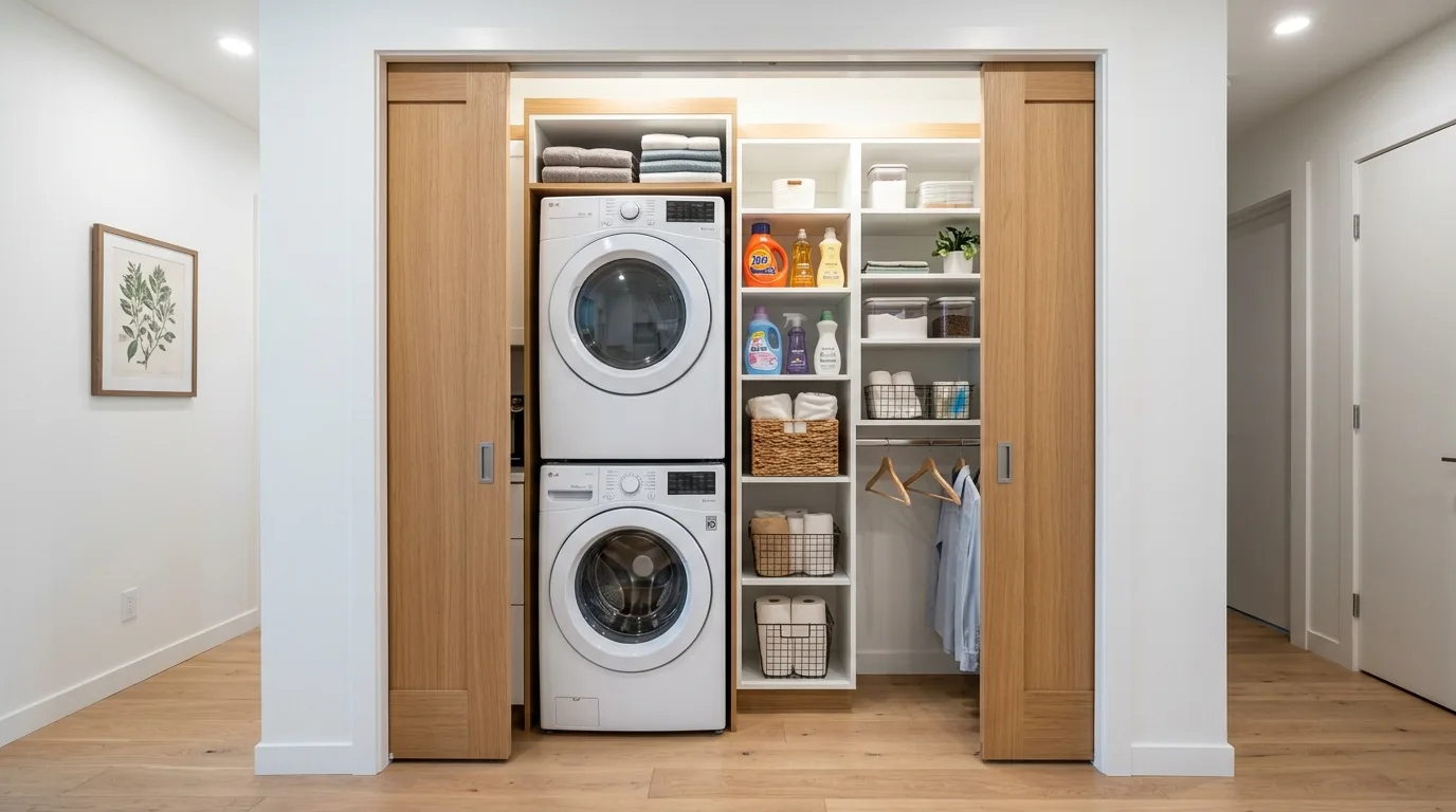 Use baskets to sort laundry categories for 11 Efficient Small Laundry Room Ideas for Tight Spaces