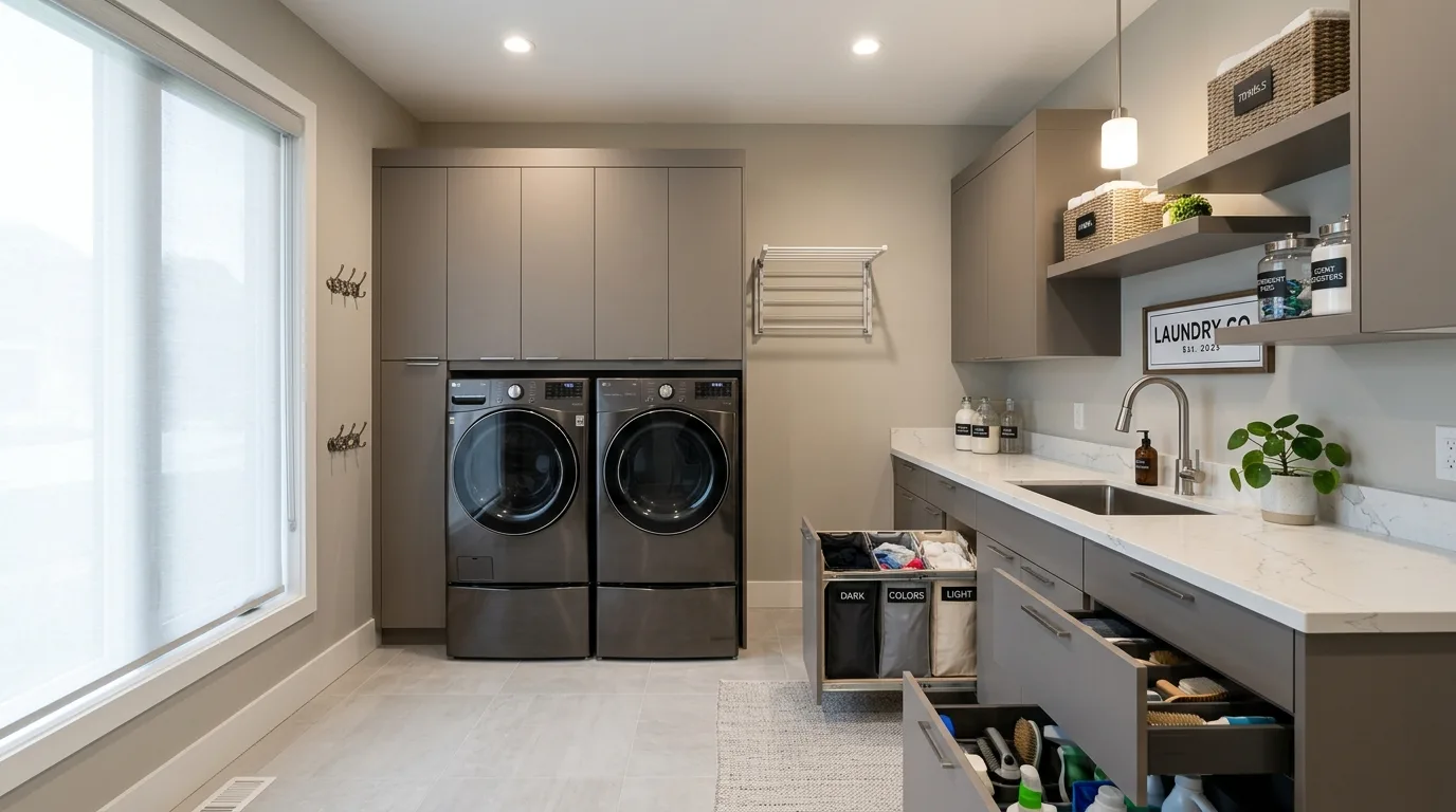 Install a fold-down drying rack for 11 Efficient Small Laundry Room Ideas for Tight Spaces