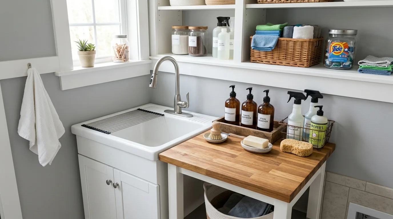 Keep the palette light and clean for 11 Efficient Small Laundry Room Ideas for Tight Spaces