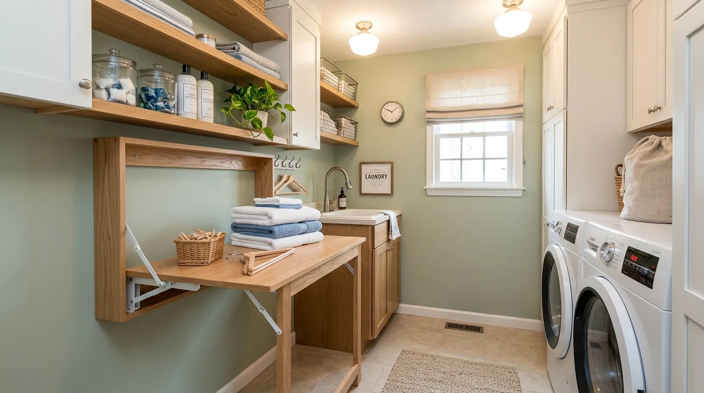 Slide in a rolling cart for 11 Efficient Small Laundry Room Ideas for Organizing Supplies