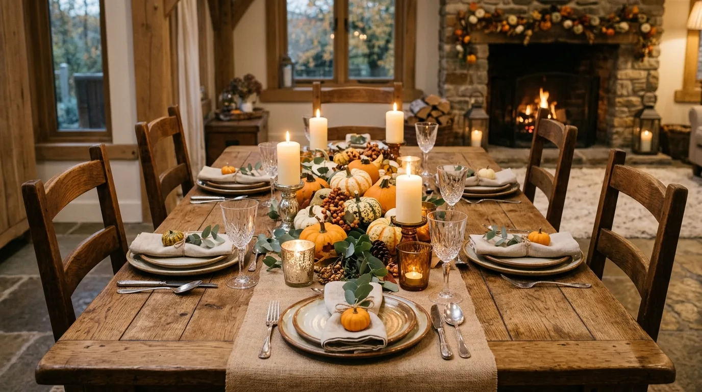 Use chargers or layered plates for 10 Elegant Thanksgiving Tablescape Ideas to Impress Dinner Guests