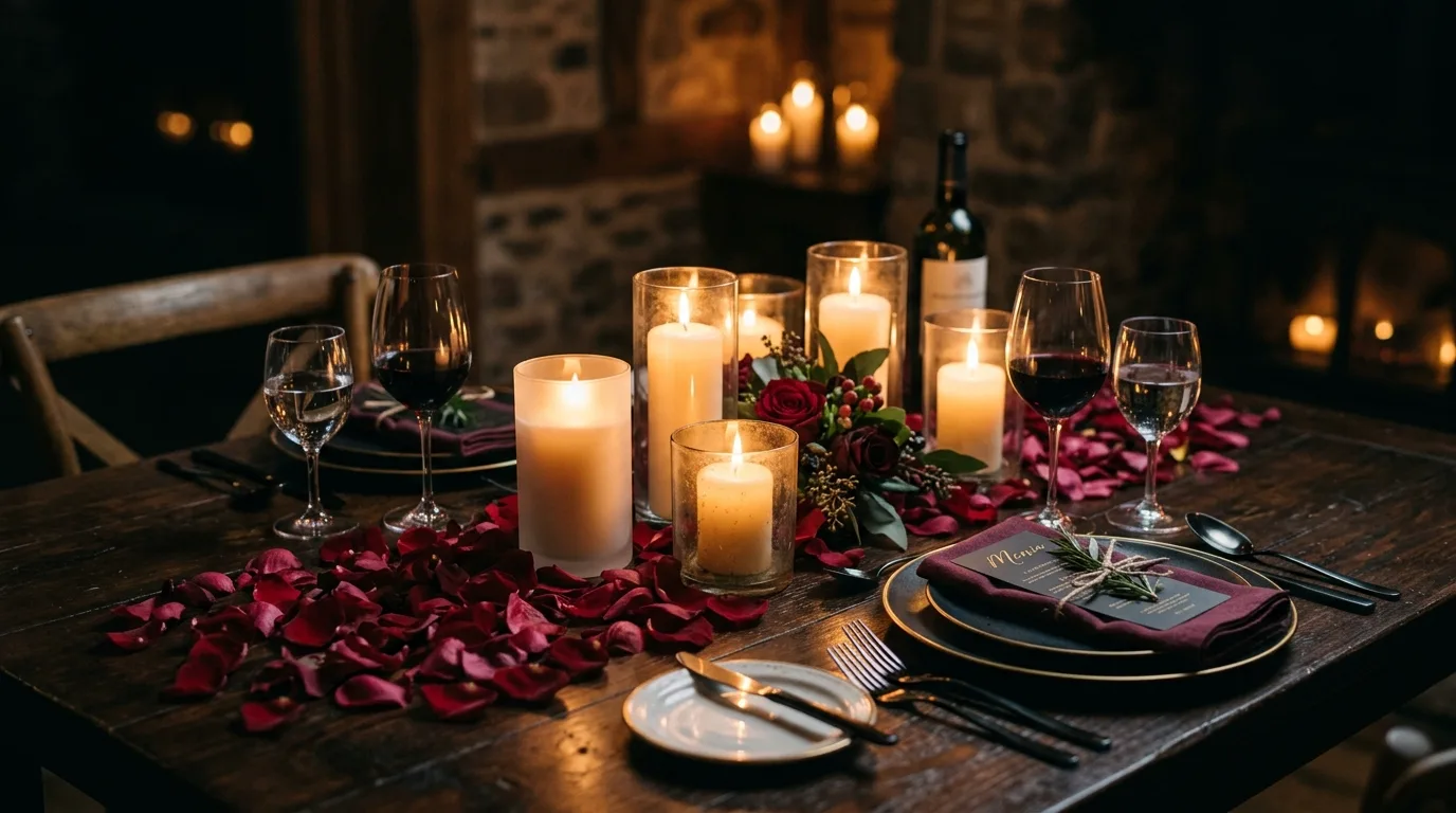 Add gold, brass, or glass accents for 14 Elegant Valentine's Day Table Decor Ideas for a Romantic Setting