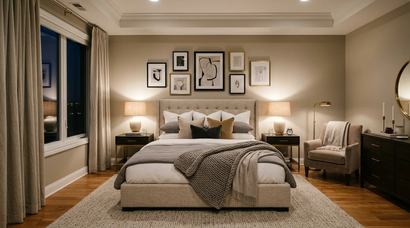 Add art and throws for lived-in elegance for 14 Elegant Woman Bedroom Ideas for a Sophisticated Sanctuary