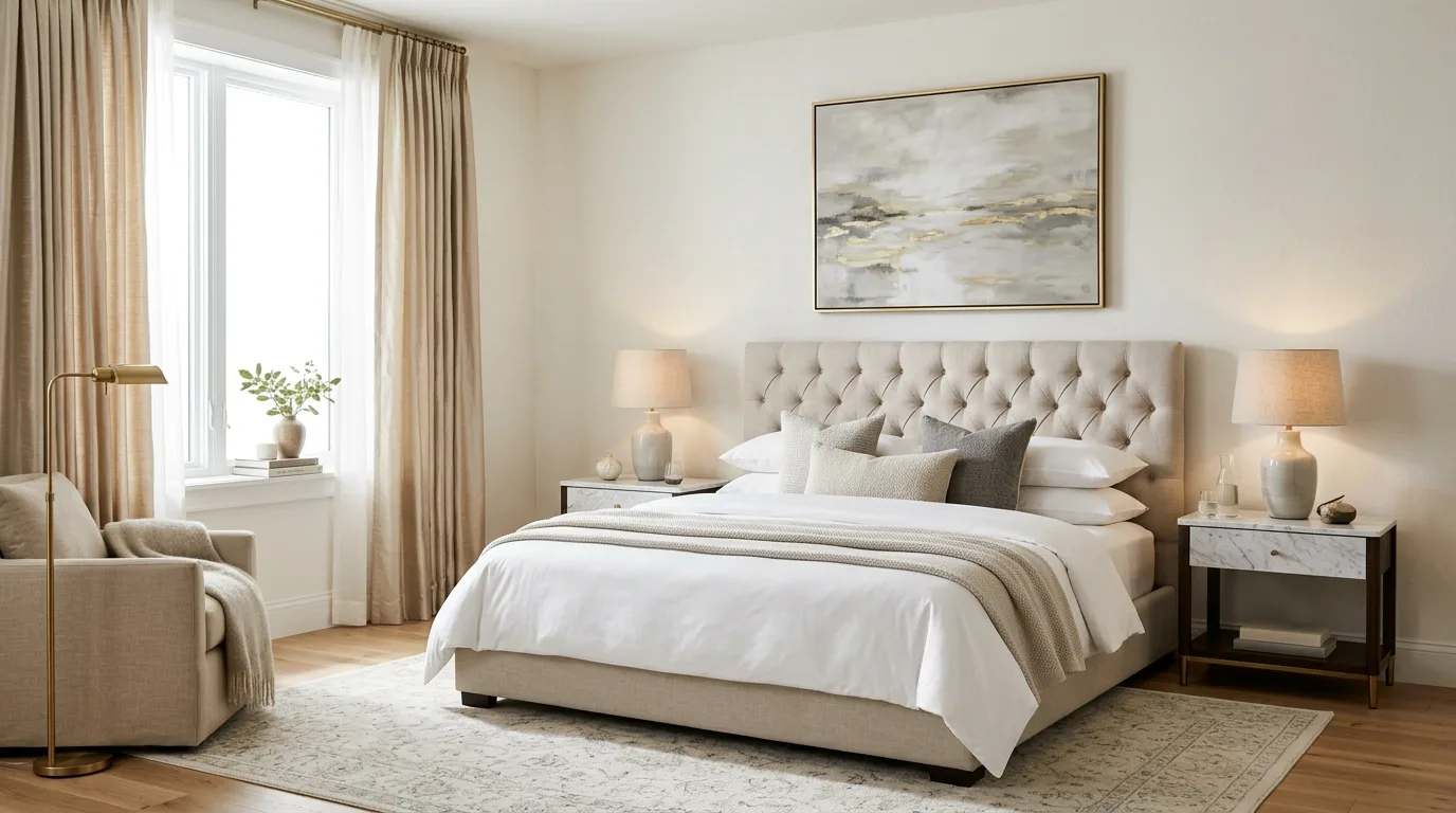 Keep the palette soft and composed for 14 Elegant Woman Bedroom Ideas for a Sophisticated Sanctuary