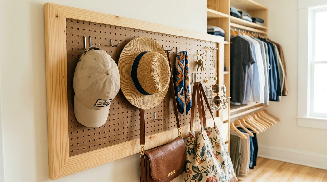 Use pegboards for flexible hanging for 13 Organized Entryway Closet Ideas for a Clutter-Free Home