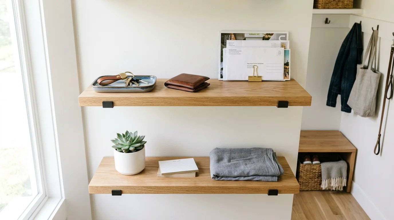 Add a small drop zone shelf for 13 Organized Entryway Closet Ideas for a Clutter-Free Home