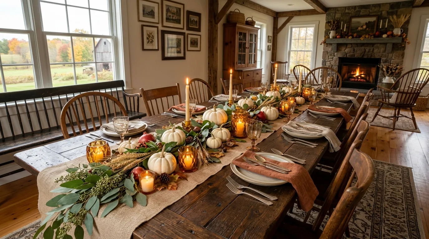 Style a long garland down the center for 13 Stunning Fall Centerpieces for a Harvest Dining Table
