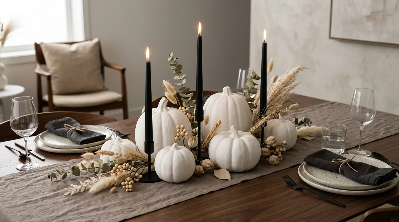 Add dried florals for softness for 13 Stunning Fall Centerpieces for a Harvest Dining Table
