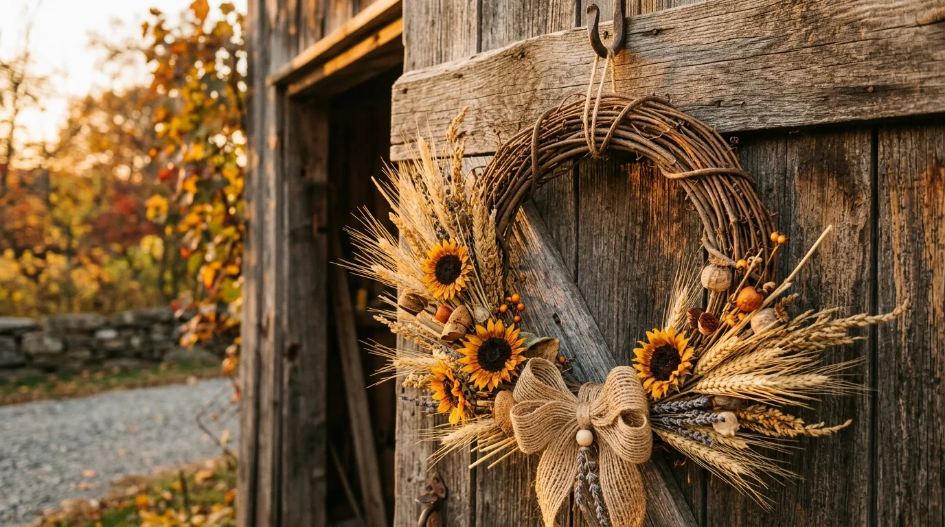 Add mini pumpkins or gourds sparingly for 11 Gorgeous Fall Wreaths to Welcome Autumn to Your Door