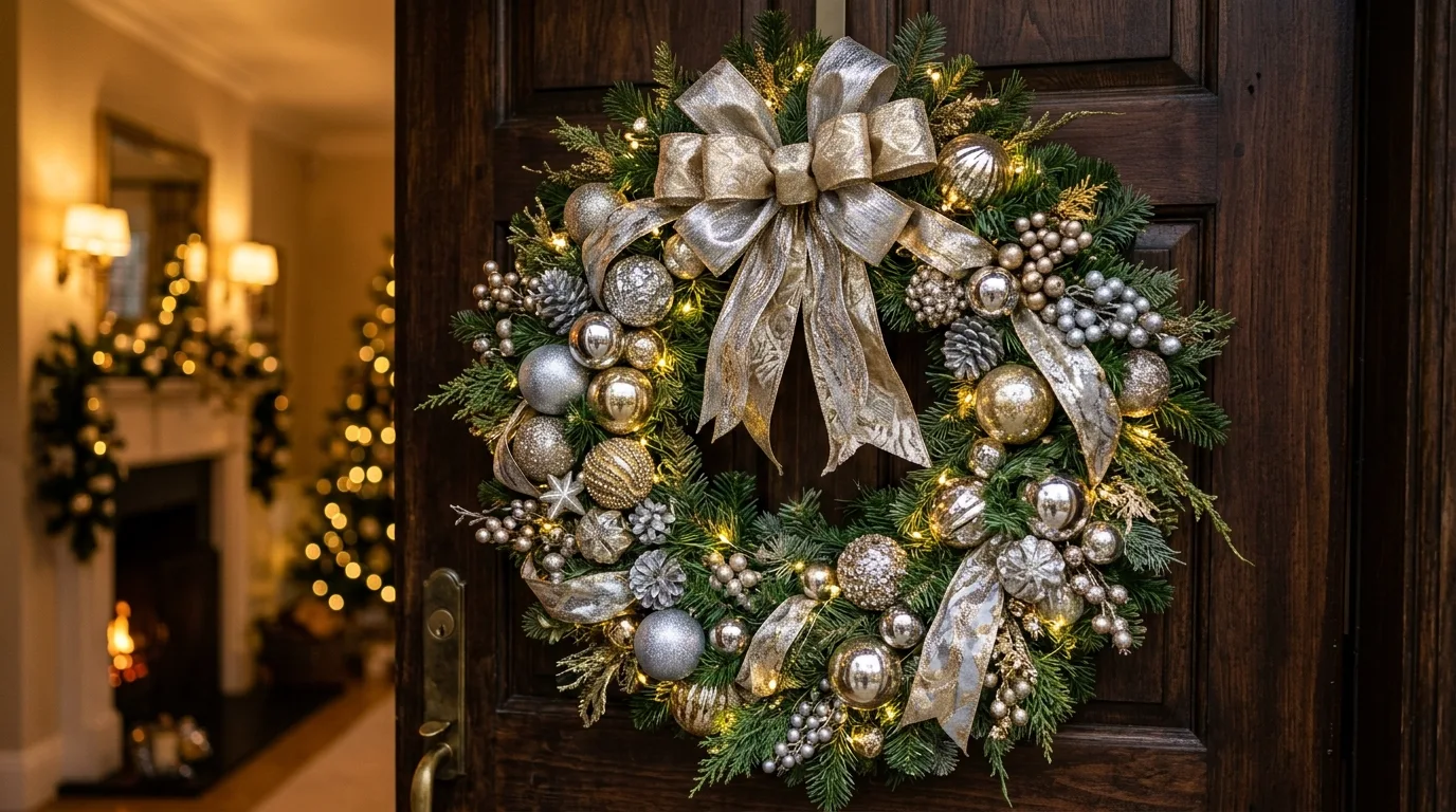 Use durable elements for outdoor placement for 11 Festive Christmas Wreath Decor Ideas for Front Door Cheer