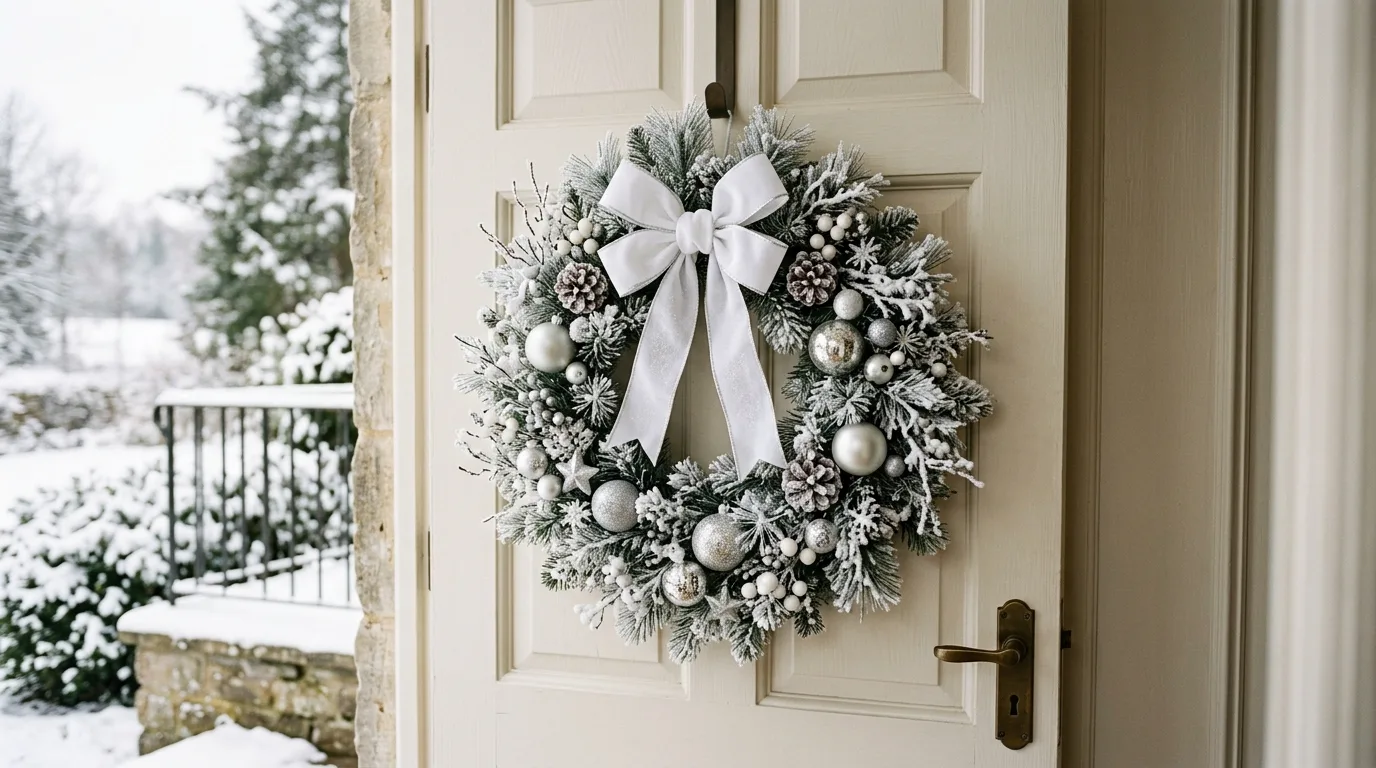 Use a statement ribbon for 11 Festive Christmas Wreath Decor Ideas for Front Door Cheer