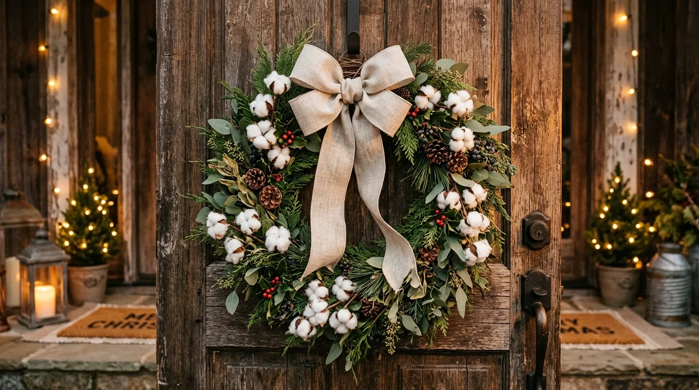 Layer the door area around it for 11 Festive Christmas Wreath Decor Ideas for Front Door Cheer