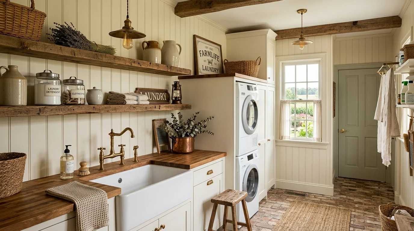 Choose a sink if space allows for 13 Functional Farmhouse Laundry Room Ideas for a Hardworking Space
