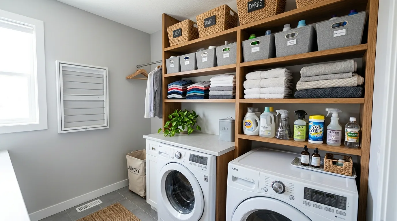 Use a sliding barn door for character for 13 Functional Farmhouse Laundry Room Ideas for a Hardworking Space