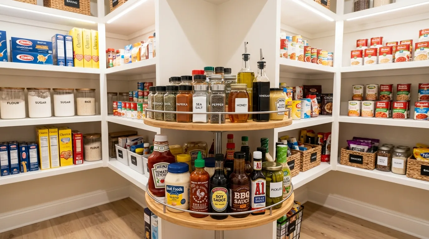 Bring in baskets for loose packaging for 13 Functional Small Walk-In Pantry Ideas for Kitchen Organization