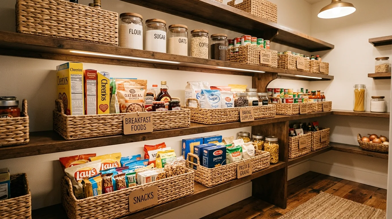 Keep frequently used items at eye level for 13 Functional Small Walk-In Pantry Ideas for Kitchen Organization