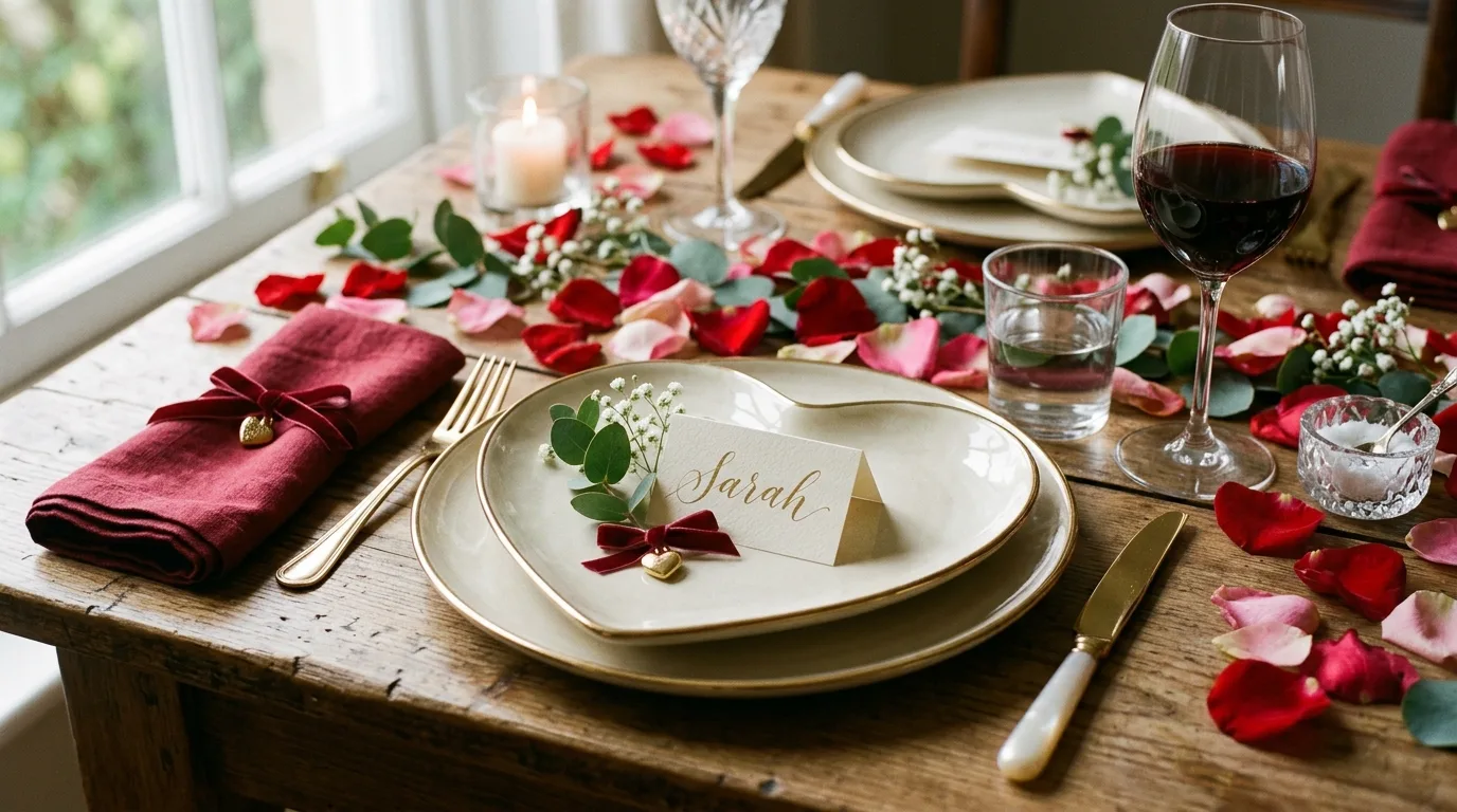 Personalize the place settings for 13 Festive Galentine's Party Decor Ideas to Celebrate Friendship