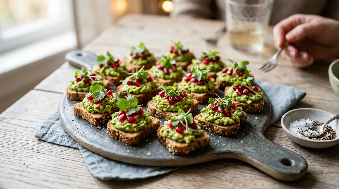 Offer mini avocado toast bites for 14 Delicious Galentine's Party Food Ideas for a Night In