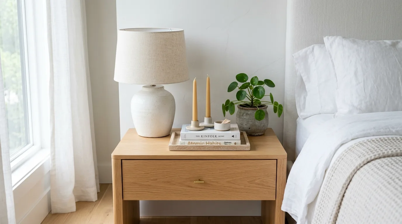 Decorative tray for easy order for 14 Genius Nightstand Decor Ideas to Elevate Your Bedroom Style