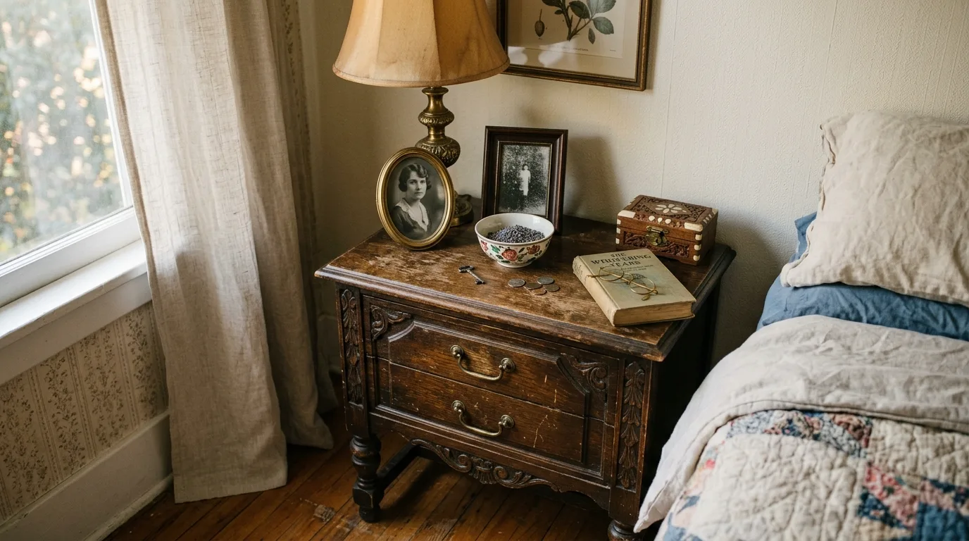 Vintage character with framed photos for 14 Genius Nightstand Decor Ideas to Elevate Your Bedroom Style