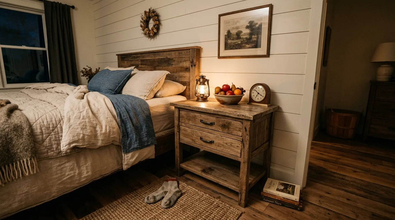 Farmhouse details that feel warm for 14 Genius Nightstand Decor Ideas to Elevate Your Bedroom Style